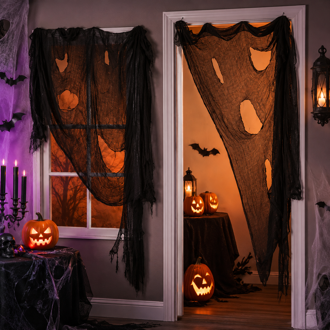 12 Foot Black Tattered Cloth Entryway Decoration
