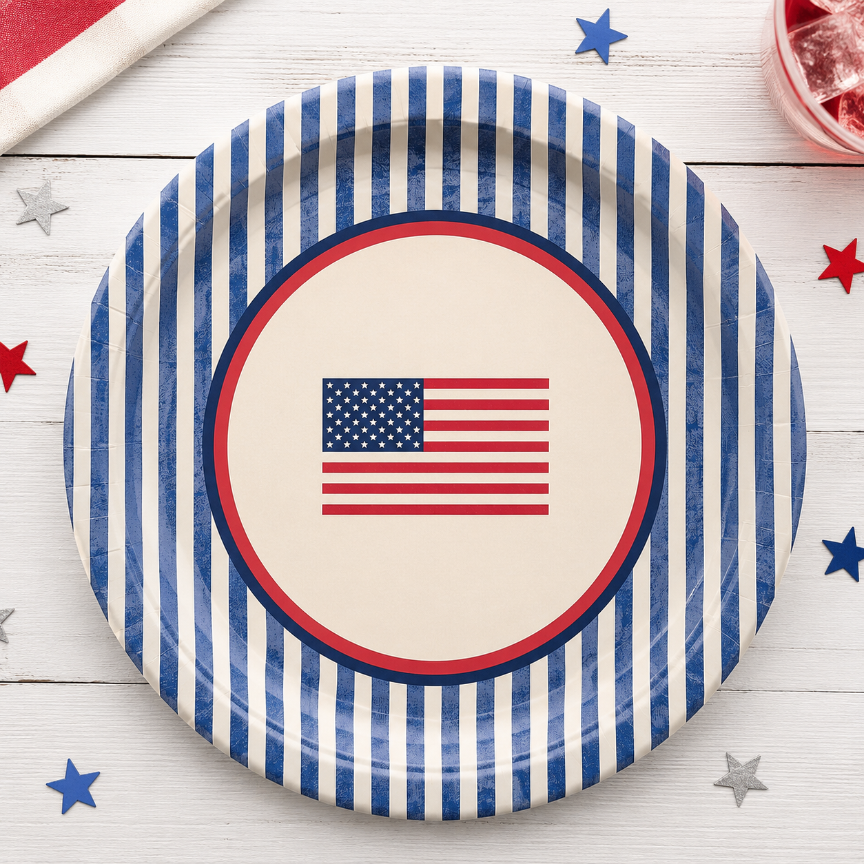 Americana Stripe Paper Lunch Plates, 8ct