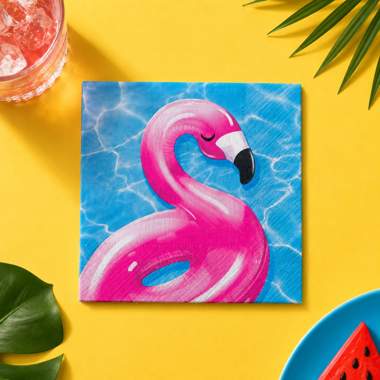 Cool Pool Party Flamingo Paper Beverage Napkins, 5in, 16ct
