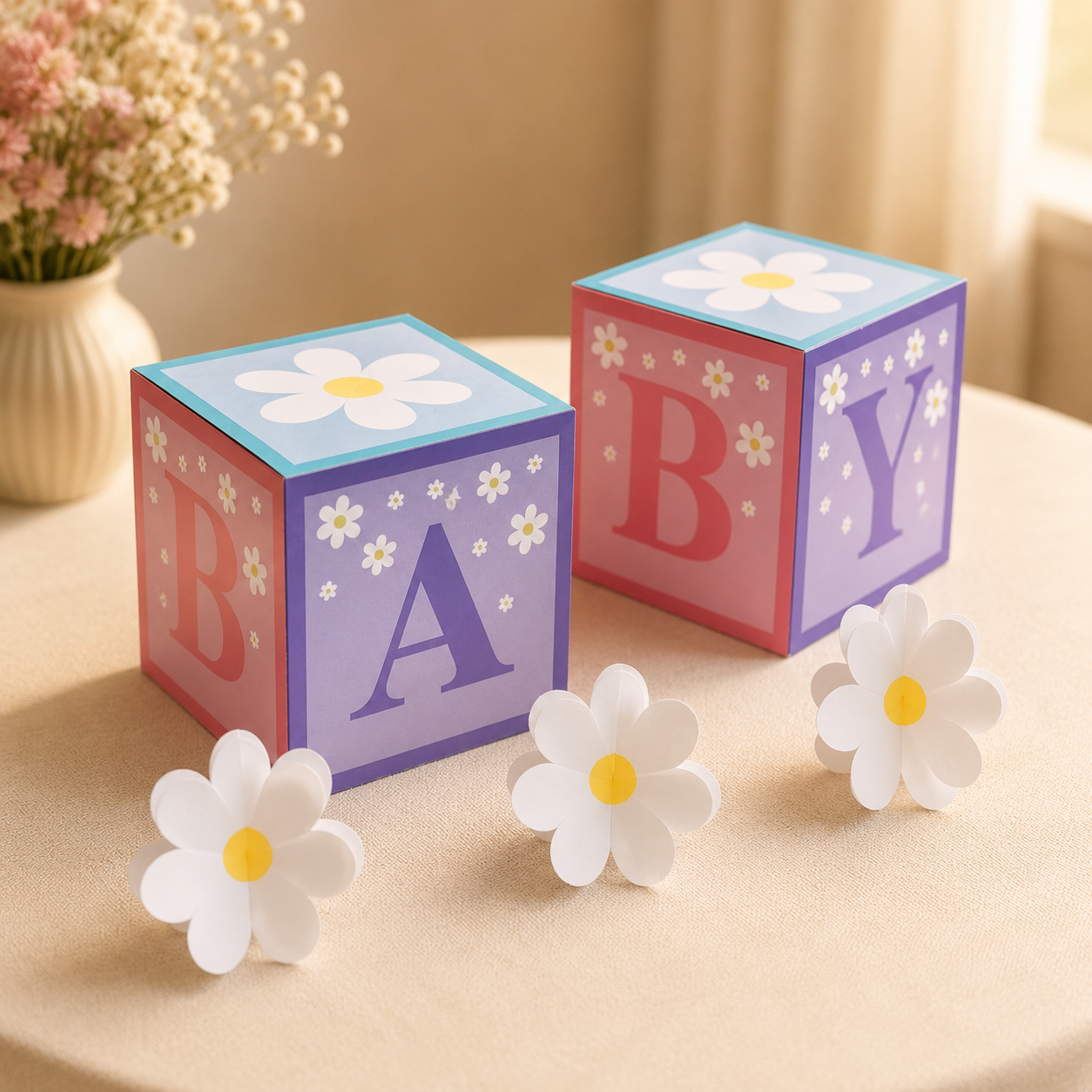 Little Daisy Baby Block Table Decorations, 5pc