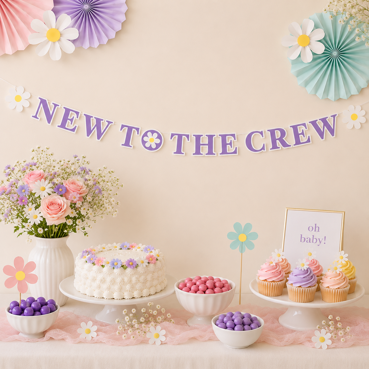 Little Daisy New to the Crew Baby Shower Cardstock Letter Banner, 12ft