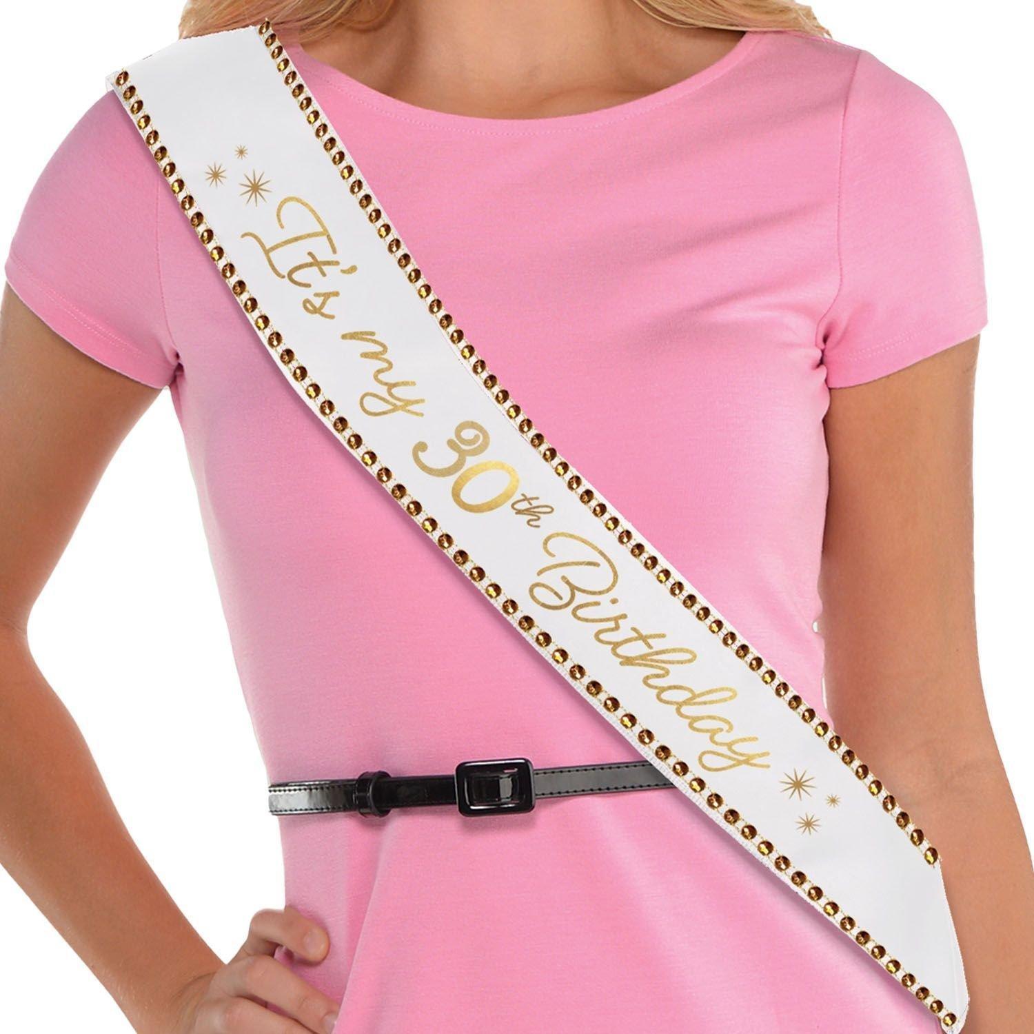 Rhinestone Golden Age Birthday Satin Sash, 30in, Ages