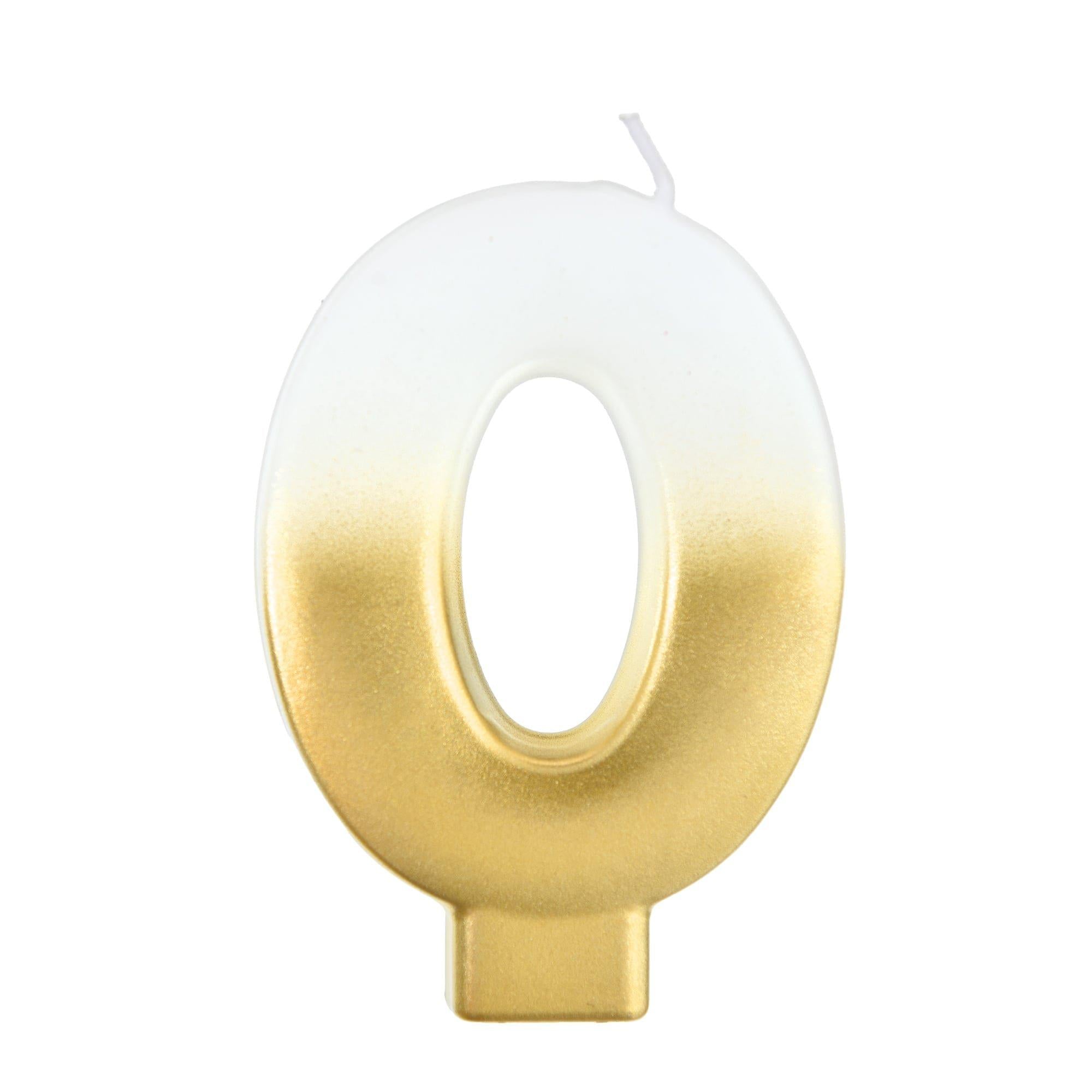 White & Gold Number (0-9) Birthday Candle, 3in
