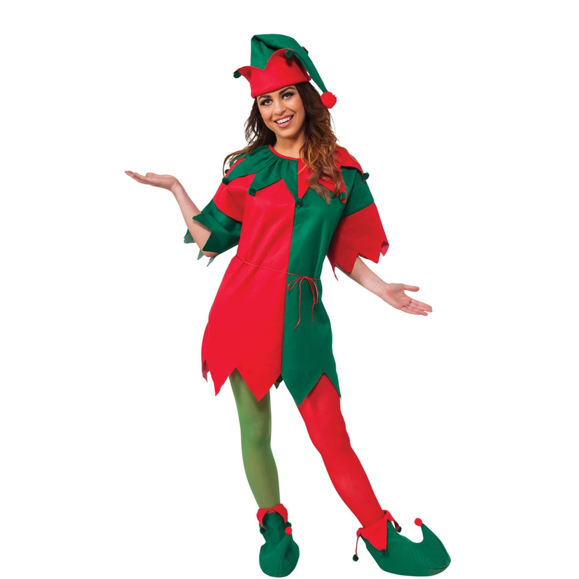 Adult Red and Green Elf Tunic and Hat