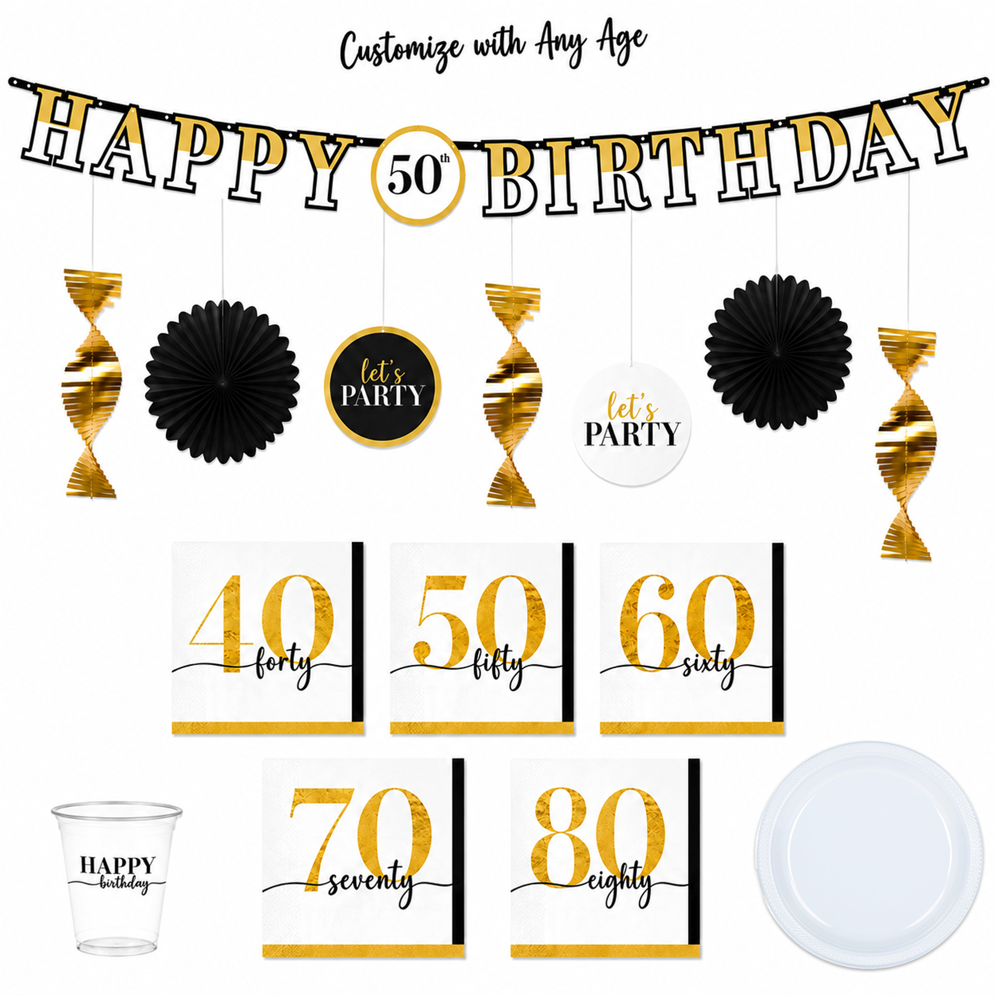 Party of the Ages Milestone Birthday Party Kit, Ages 40-80, 16 Guests